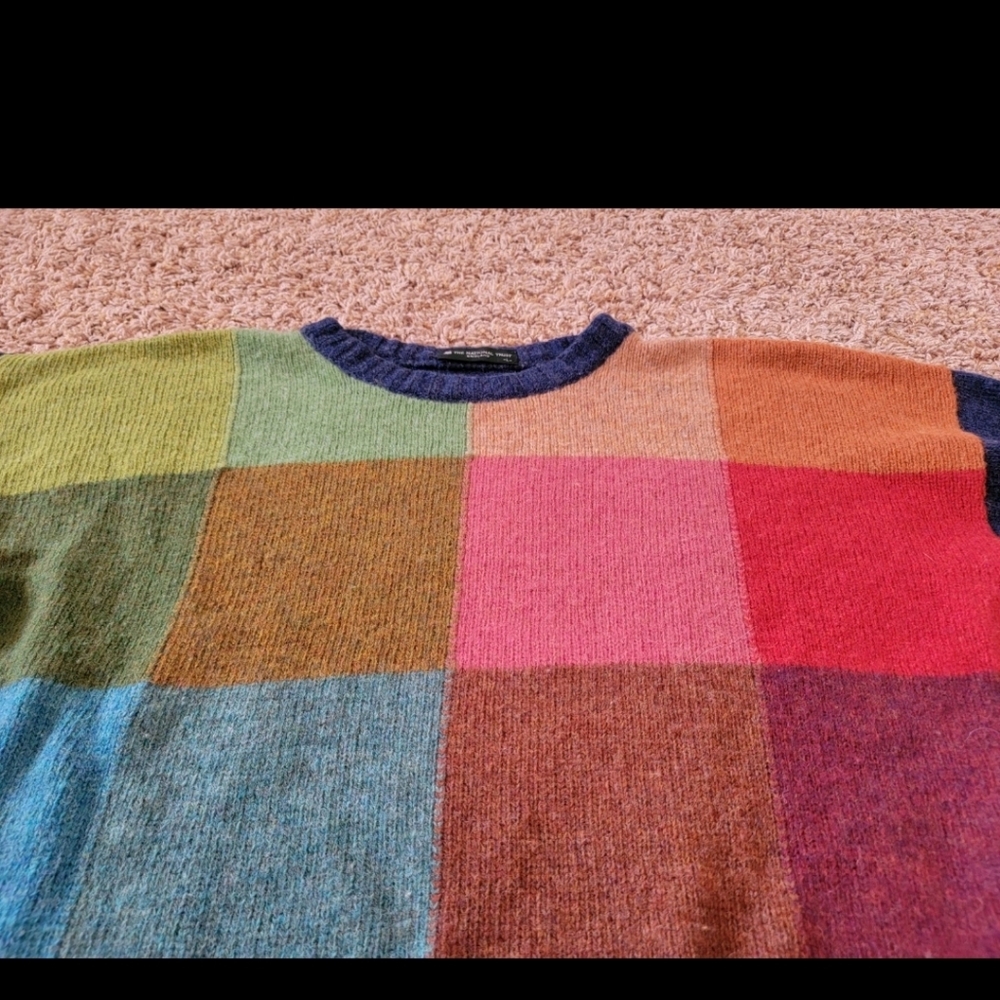 Vtg 100% Wool The National Trust England Rainbow Colorblock Mens Sweater! Large - Picture 3 of 12
